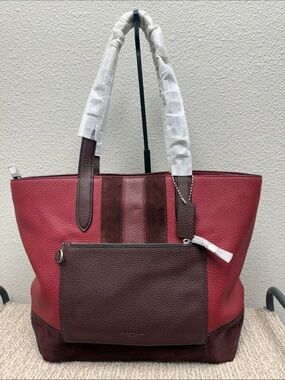 Coach Metropolitan Red and Brown Leather/Suede Tote with Front Pouch- NWT